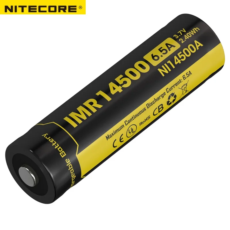 

NITECORE IMR14500 650mAh 3.7V 6.5A 2.4Wh 14500 High Drain Device Li-Mn Rechargeable Battery
