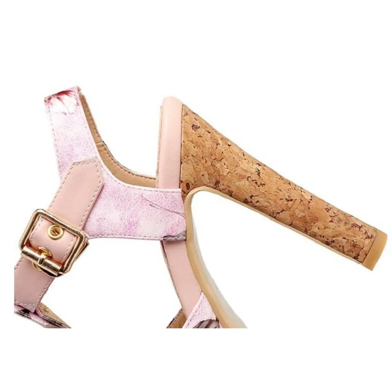T Zapatos Cómodo Mujeres Sandalias correa Dulce Floral Verano Hebilla Black pink Toe Tacones Peep Nuevas Altos Pico white blue Mujer 2018 Plataforma qY7aw5
