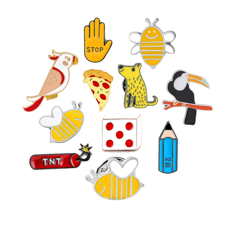 

Men Funny Heart Tooth Cartoon Brooch FashionTeacup Parrot Bird Animal Badge Pin Women Brooches Male Denim Jackets Button Jewelry