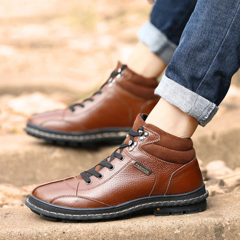2019 повседневные кожаные ботинки мужская обувь из натуральной кожи модная мужская обувь зимние ботильоны мужские Ботинки Зимняя мужская