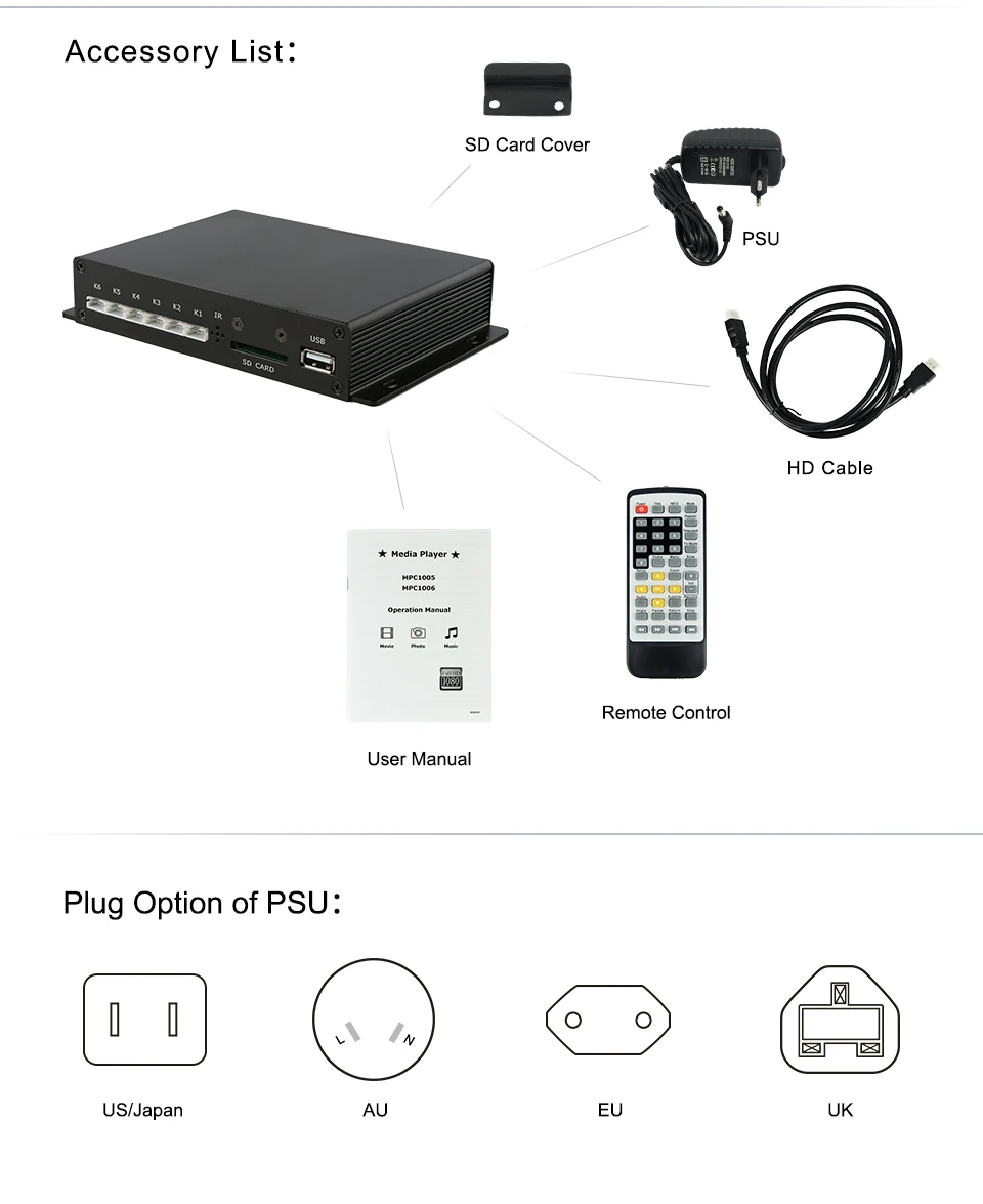 MPC1005-1 поддержка оптического выхода кафе реклама воспроизведения full hd медиаплеер Lanmade проигрыватель жесткого диска