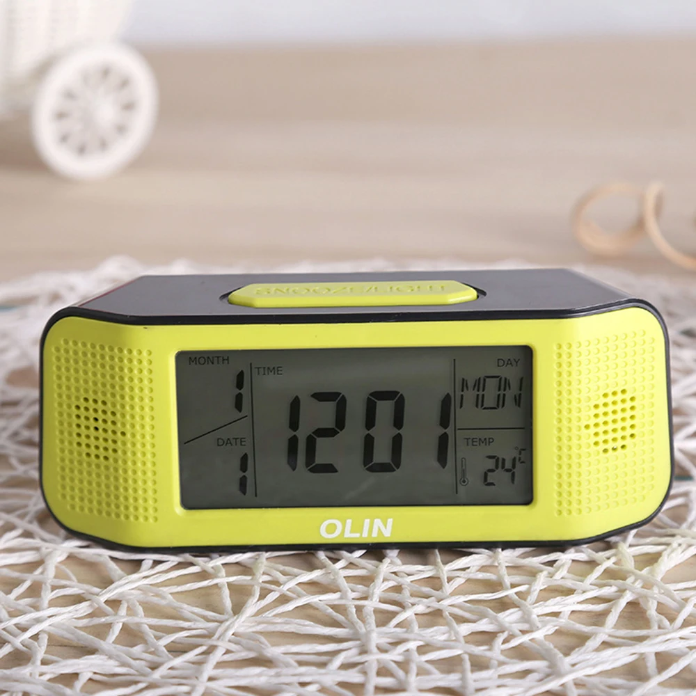 Светодиодный цифровой будильник, новинка, немой, голосовой, активированный ЖК-дисплей, электронный Повтор будильника с температурой, будильник с датой недели - Цвет: Цвет: желтый