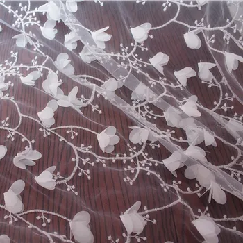 

3D chiffon flower dress lace fabric embroidery lace trim 6color Diy wedding dress costume accessories130cm Width