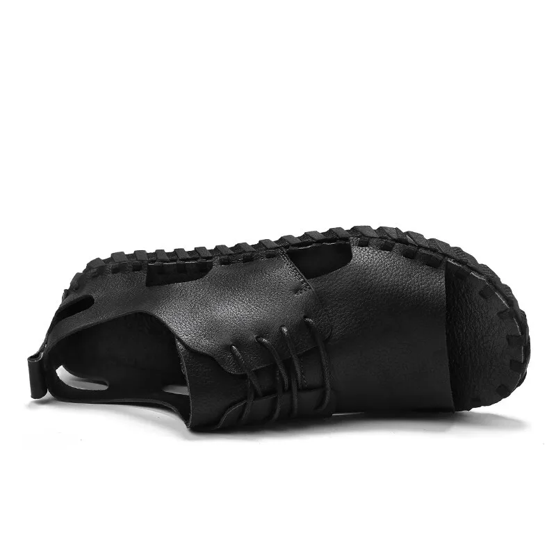 Retro Men Peep toe Sandals Fashion Man Lace Up Hollow Out Casual Summer Beach Shoes Nonslip
