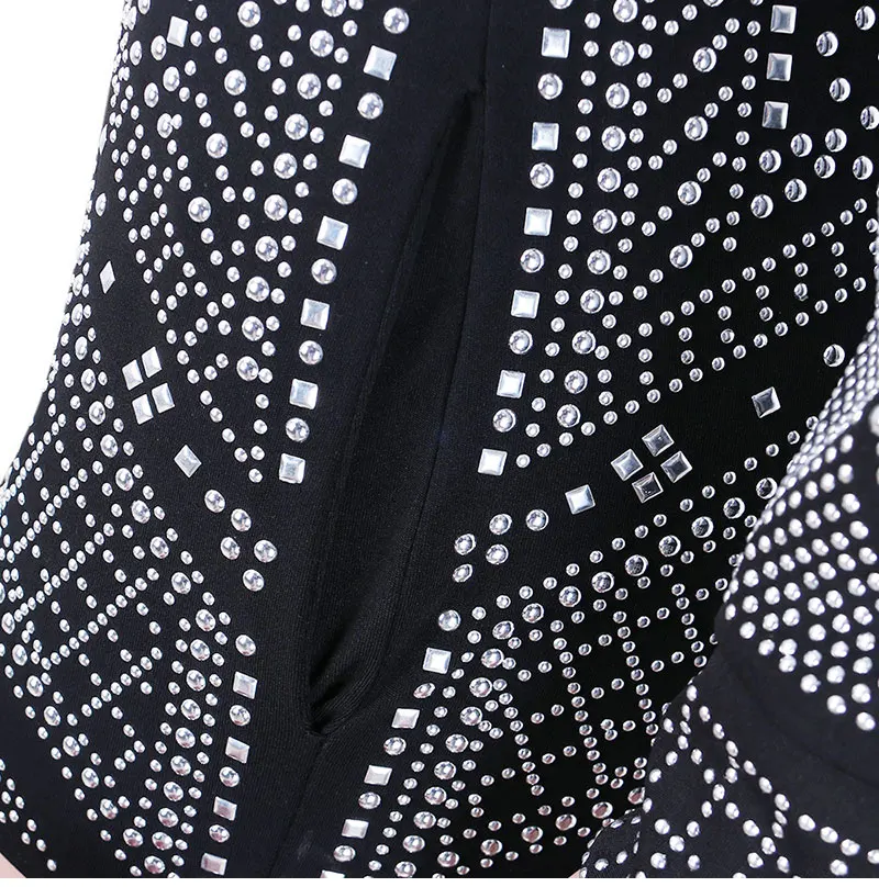 GACVGA 2019 Diamond из двух частей пальто с длинными рукавами и брюки комбинезон для женщин Ropmers Bodycon Playsuit пикантные Клубные Топы