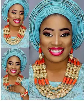 

Newest Coral Beads Add Gold Accessories Jewelry sets African Wedding Bridal/Women Beads Necklace Jewelry Set Free Shipping CJ824