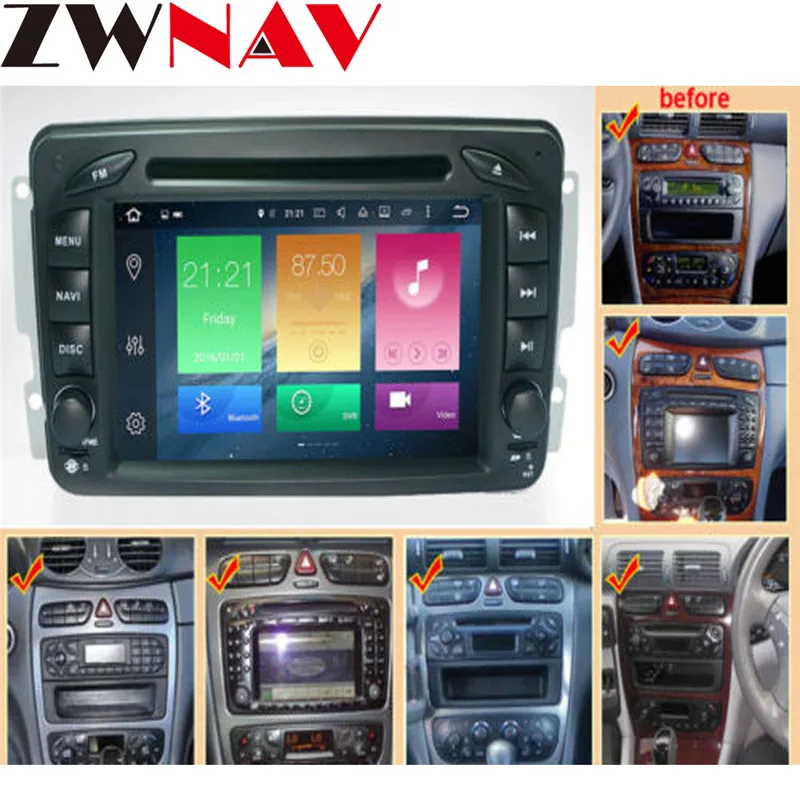 Perfect ZWNAV Android 8.0 Car GPS Navigation 2 Din DVD Player For Mercedes Benz C-W203 A-W168 Vito 2004-2006 Multimedia Radio 7 Inch 1