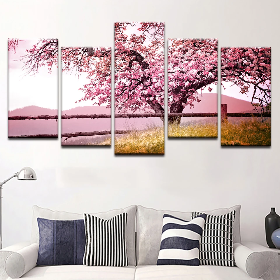 Художественные плакаты, принты, живопись, розовое дерево, пейзаж, модульный холст, HD настенная рамка, картины для гостиной, украшение дома