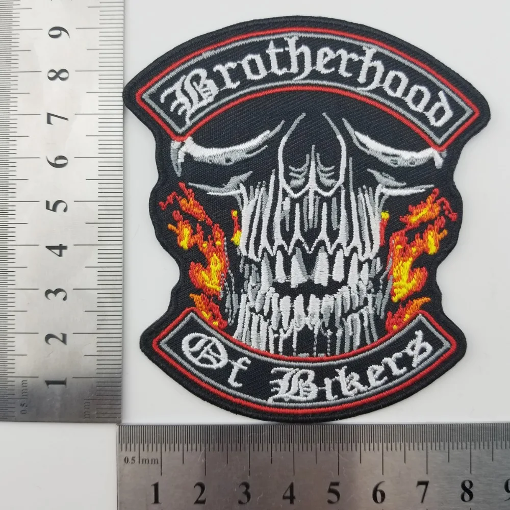 Brotherhood Skull Embroidered Patch Iron On Clothing Biker Jacket Patch (2)