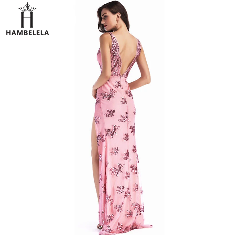 HAMBELELA Summer Sexy Dress Women Sleeveless Sequined Maxi Long Dress Split Nightclub Elegant Party Dresses Female Vestidos