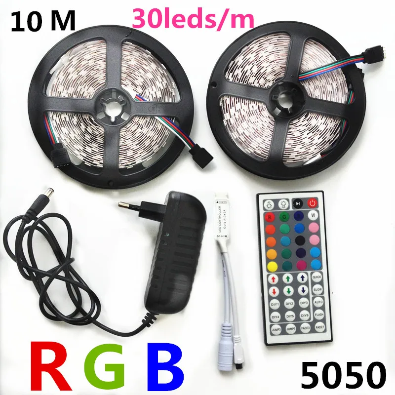 

DC 12V 10M 5M RGB LED Strip 5050 5M/Roll Waterproof led light 10M+Remote Controller+DC 12V Power Supply EU UK US AU plug