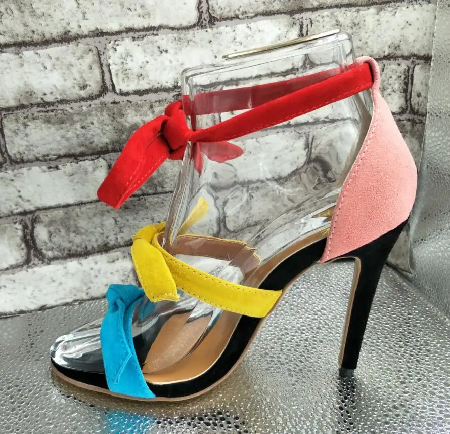 

2017 New Arrival Wedding Party Summer Dress Shoes Women Multicolored Bowtie Embellished High Heel Ankle Strap Sandals