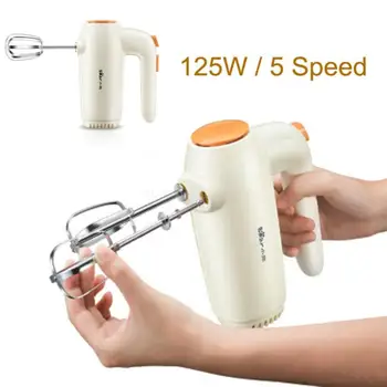

Home Handheld ABS Electric Egg Beater 125W 5 Speed Multifunction Electric Milk Frother Electric Blender 2 Whisk