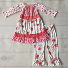 

Valentine baby Wholesale Children clothes Boutique Flowers pattern Ruffle Pants Baby girls cotton clothing 2GK712-004