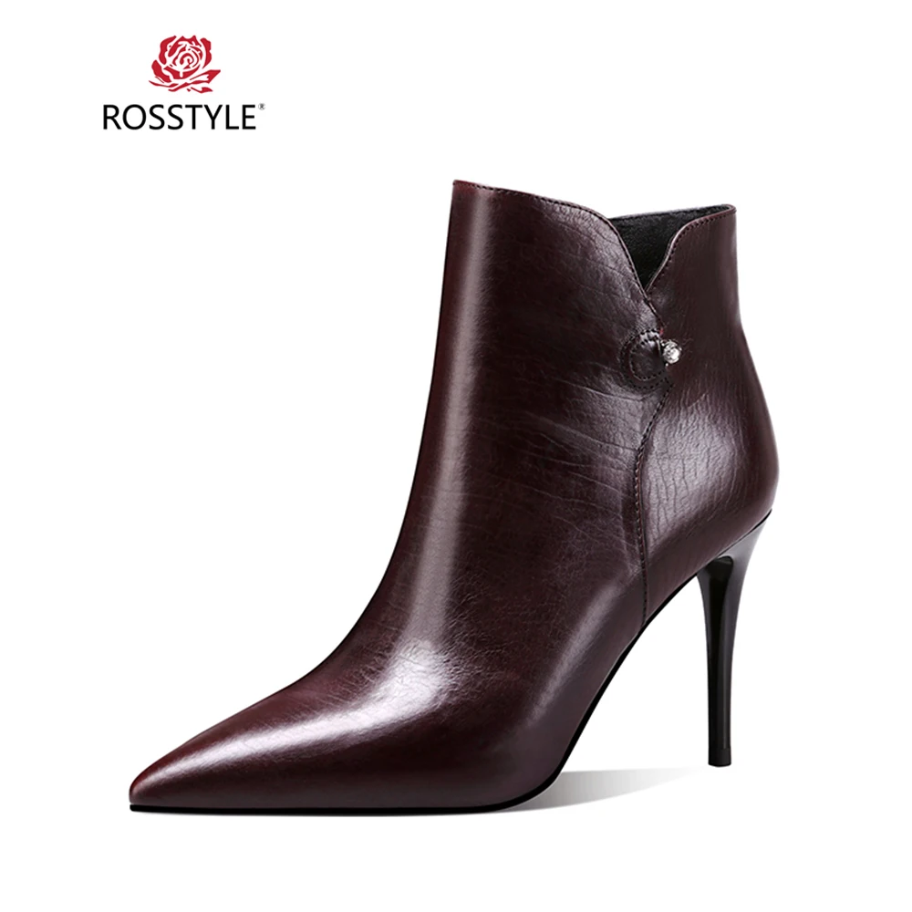 

ROSSTYLE 2018 Winter Luxury Ankle Boot High Quality Sheepskin Sexy High Thin Heel Boot Elegant Pointed Toe Simple Style Boot B57