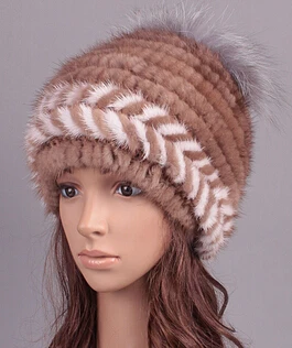 Новейший дизайн роскошный зимний натуральный мех шапки, топ продаж плюшевые из натуральной норки меховые шапки для женщин - Цвет: 2