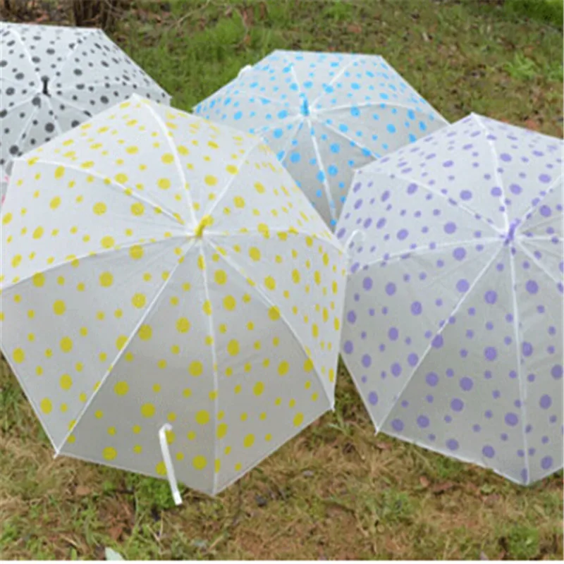 

Fashion Dot Clear Transparent Long Rain Umbrella Parasol Plastics Dome Wedding Party Favor