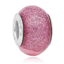Горячая Распродажа, розовые круглые бусины из муранского стекла, подходят к оригиналу Pandora, серебряный браслет с подвеской, сделай сам, изготовление ювелирных изделий
