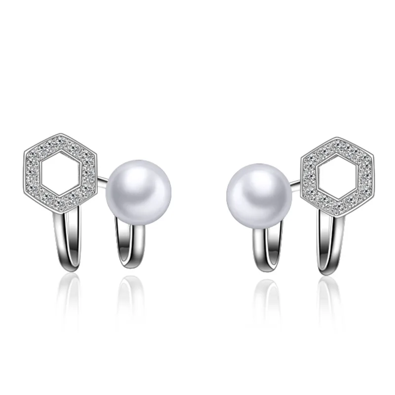 Exquisite 925 Sterling Silver Stud Earring Shiny Cz Diamond AAA Crystal With Freshwater Pearl Ear Accessories Jewelry