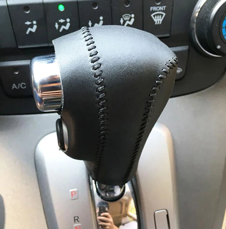 Черный чехол из натуральной кожи с ручной строчкой для Honda CRV ручка переключения