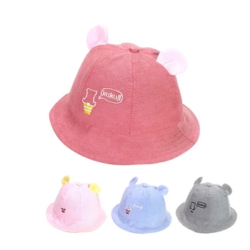 

New Fashion Baby Girls Hat Cotton Solid Baby Bucket Hat Cute Bear Ears Kids Caps Sun Cap Embroidery Hat For Boy Baby Accessories