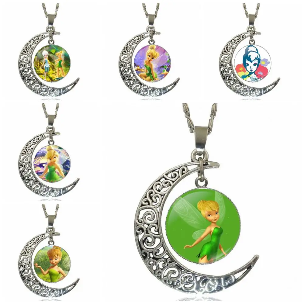 

Tinkerbell For Women Gift Vintage Jewelry Silver Plated With Crescent Shaped Luminous Necklace