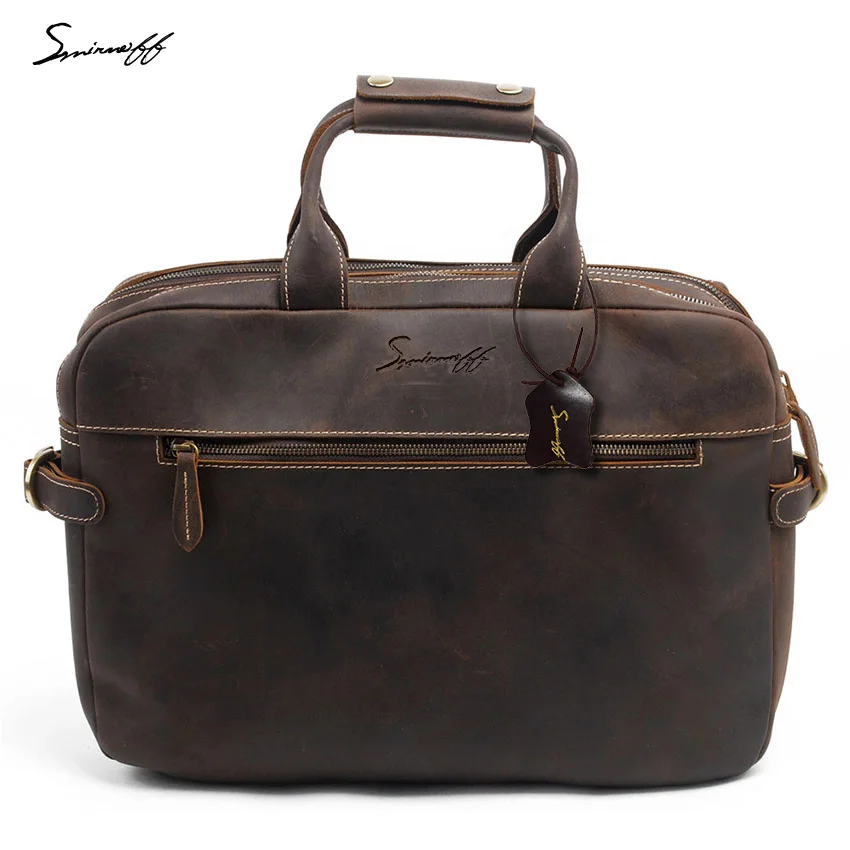 

SMIRNOFF Men'S Leather Briefcases Men Vintage Messenger Bag Male Computer Laptop Crazy Horse Genuine Leather Shoulder Bags Male
