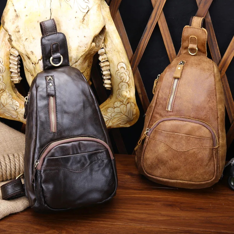 

Cowhide Genuine Leather Half Moon Chest Pack Men Casual Shoulder Cross Body Messenger Zipper Bags Travel Business Waist Packs
