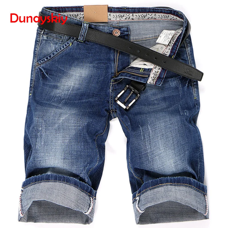 Джинсовые шорты мужские Классические джинсовые эластичные мужские короткие летние повседневные синие мужские s короткие брюки Slim Fit плюс размер 38 40 плюс размер