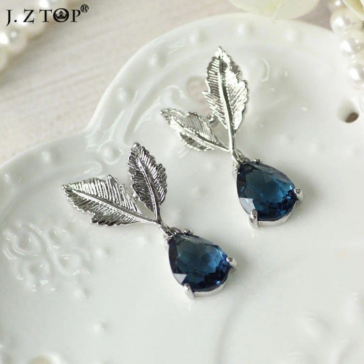 

New Bisuteria Alloy Leaf Leaves Stud Earrings Fashion Geometric Gem Crystal Earrings Boucles D'oreille Women Fine Jewelry Gift
