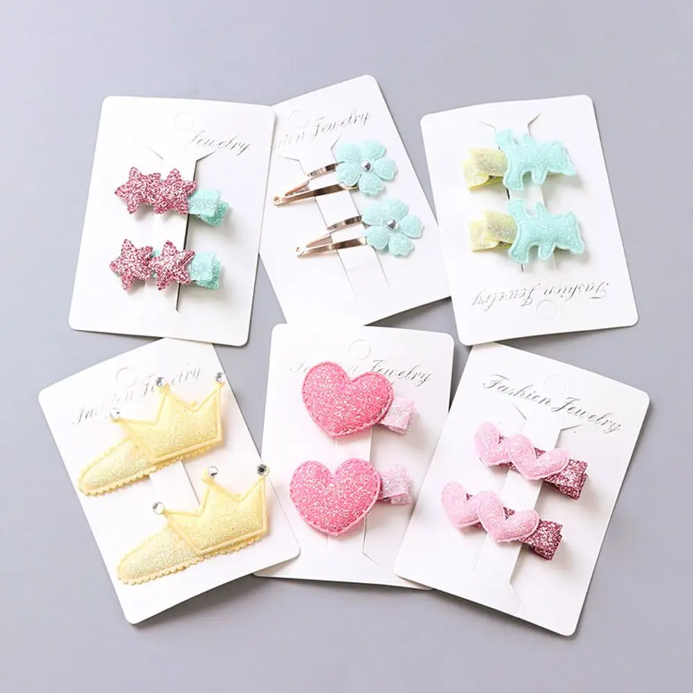 

1Pack=2PCS Children Hair Clips Hairpin Cute Crown Flowers Heart Safety Barrettes BB Clip Little Girls Gifts Kids Hair Accessorie