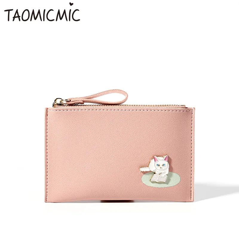 

New Coin Card Holders Wallets for Women 2019 Cute Cat Soft PU Leather Portable Slim Purses Pink Candy Color Mini Money Bag
