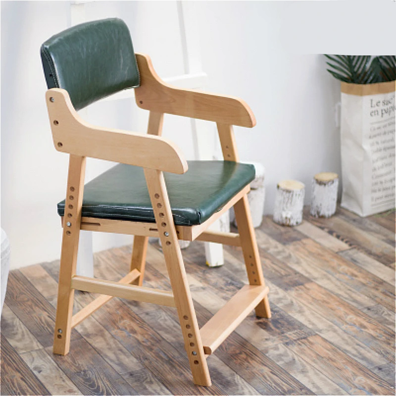 Детский стул с подставкой для ног из цельного дерева, Домашний Детский обеденный стул, поднимаемый Многофункциональный стабильный студенческий стул(кабинетный - Цвет: B3   PU fabric