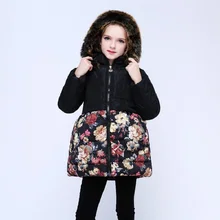 Floral Hooded Girls Down Jacket Fleece Children Outerwear Long Winter Warmer Clothes Thick Girl Coats Outfits Fashion Overcoat цена Floral Hooded Girls Down Jacket Fleece Children Outerwear Long Winter Warmer Clothes Thick Girl Coats Outfits Fashion Overcoat цены онлайн