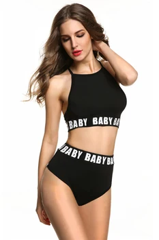 

Free shipping New Sexy Womens Two Piece Tankinis Bikini Set High Waist Ladies Bathing Suit Beachwear Swimwear White Black 4F4655