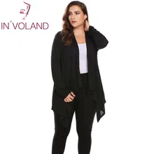 IN'VOLAND, большой размер, женский кардиган, куртка, L-4XL, осень, Повседневный, длинный рукав, ассиметричный, однотонный, открытая спереди, большие Топы, пальто размера плюс