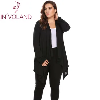 

IN'VOLAND Large Size Women Cardigan Jacket L-4XL Autumn Casual Long Sleeve Asymmetrical Solid Open Front Big Tops Coat Plus Size