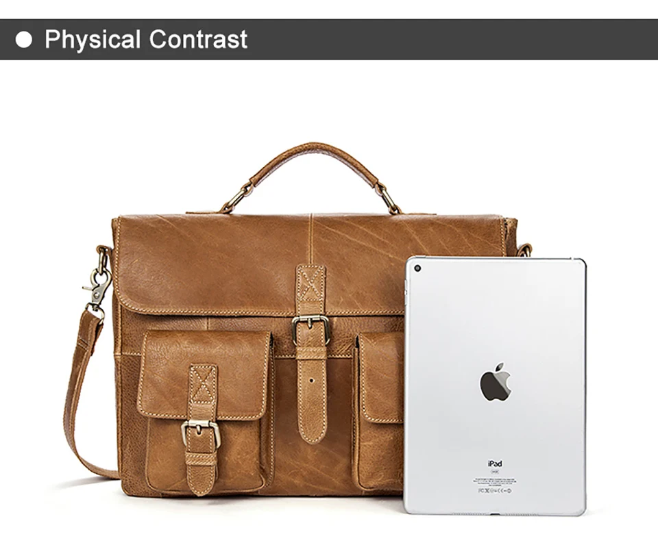 7Briefcase Male Messenger Bag Men's Genuine Leather Laptop Bag for Men Business Casual Soft Handle 14 Inches Shoulder Bags