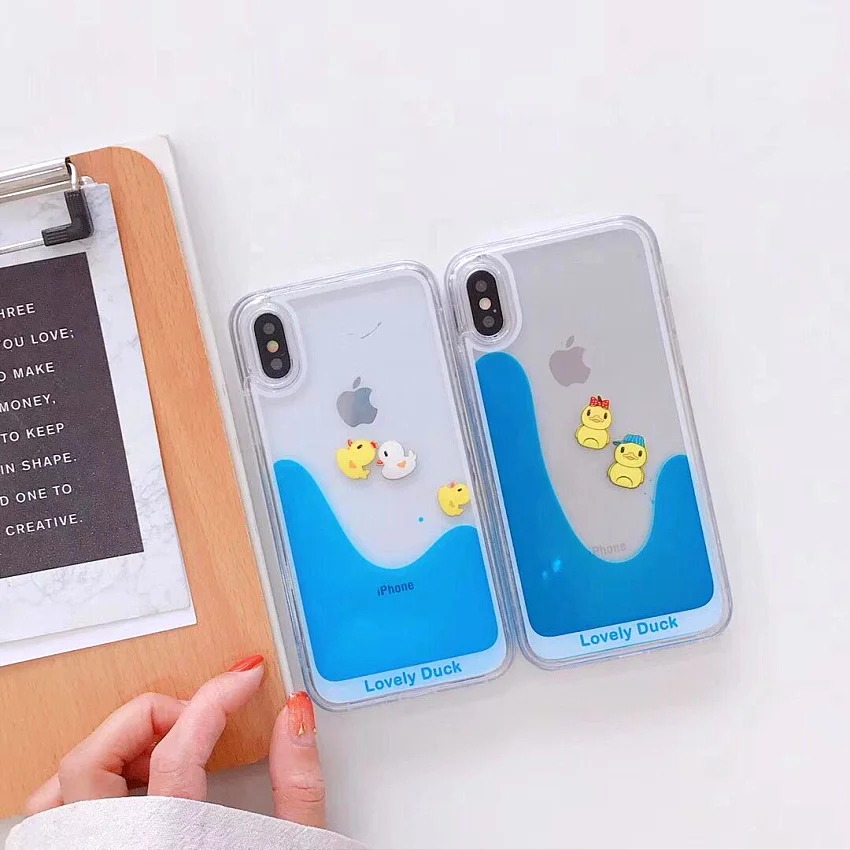 3D Clear Flowing Liquid Swimming Yellow Duck Back Cover For iPhone 7 7Plus Cute pirates Case For iPhone X 8 6S Plus 7 Plus (6)