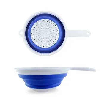 

1PC Blue Collapsible Colander Round Noodle Strainer Promotion Kitchen Drain Pasta Fruit Vegetable Colander Basket W/Long Handle
