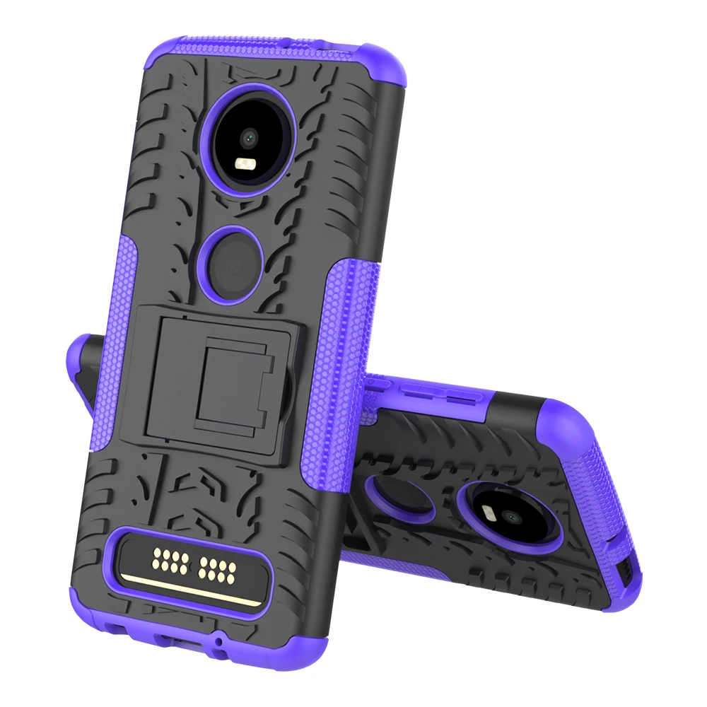 For Motorola Z4 Play Case Soft TPU+PC Dual Armor with Stand Hard