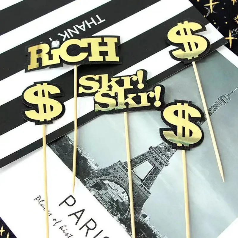 

2019 Happy Birthday Cartoon Cake Flag 1st Birthday Party Letter Rich Black Flag Birthday Party Creative Cake Topper Decoration