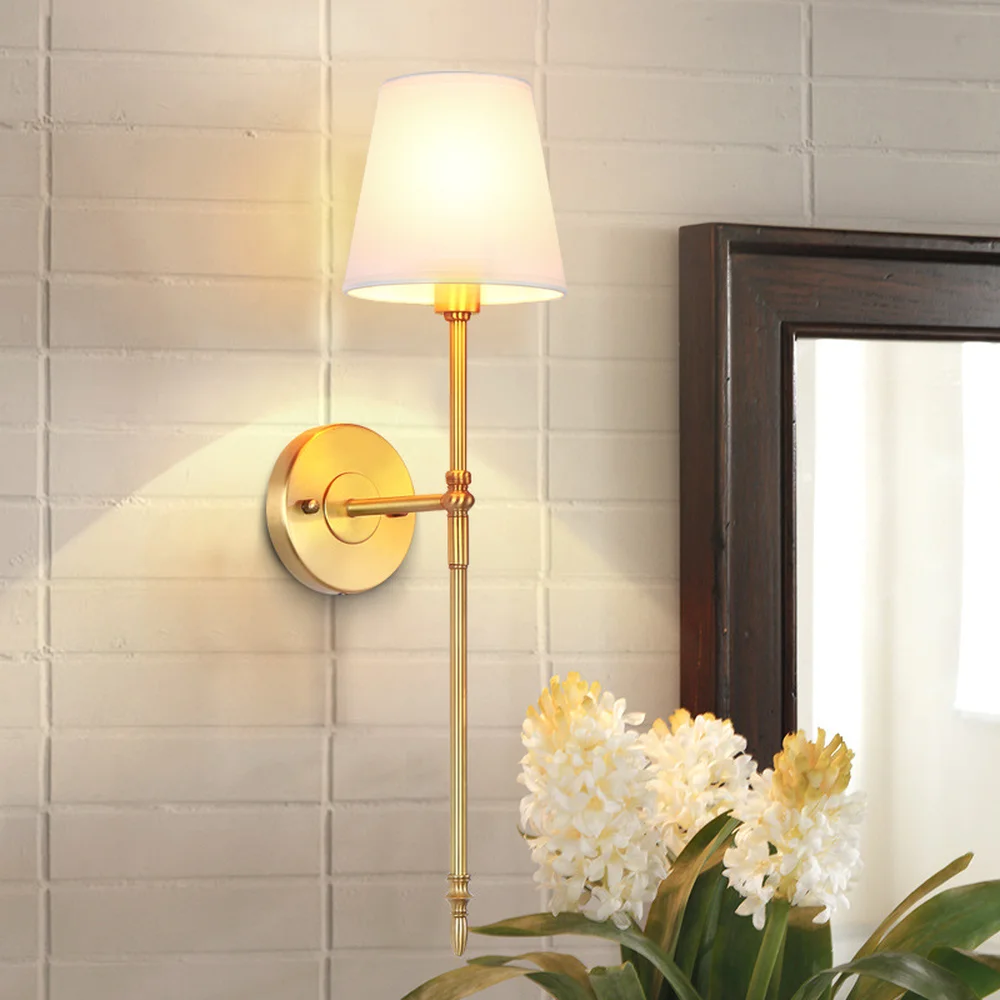

American Country Wall Lights All Copper Bedroom Headlight Headlight European Simple Living Room Single Headlight LU8161352