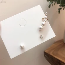 AOMU новые модные серьги-гвоздики в Корейском стиле с асимметричными кристаллами, длинные жемчужные серьги-гвоздики, ювелирные изделия, подарок для женщин, девушек, вечерние, свадебные