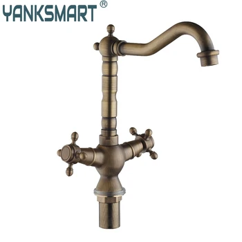 

YANKSMART High Quality Bathroom Sink Mixer Deck Mounted Faucet Single Hand Crane Tap Antique Brass Hot And Cold Water Mixer Tap