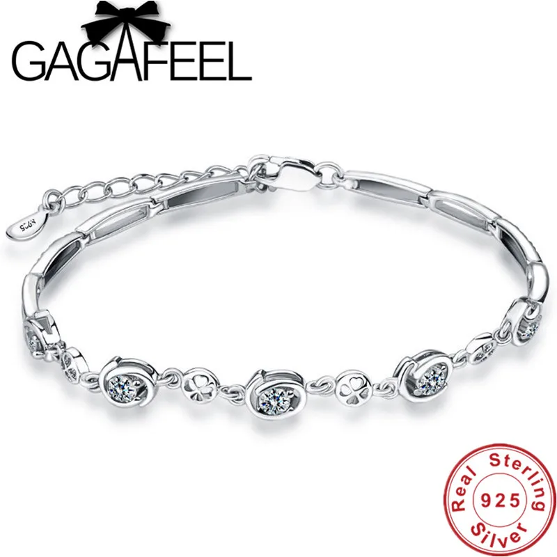 GAGAFEEL подлинный 925 пробы Серебряный цветочный Шарм браслеты Bling кристалл браслет цепь для женщин Рождественский подарок ювелирных изделий