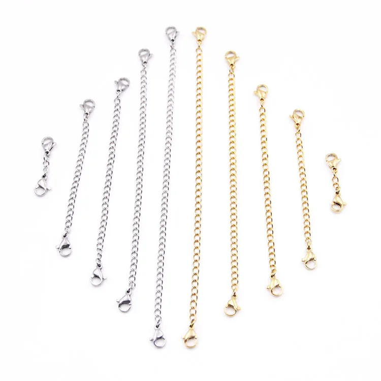 50pcs Metal Stainless Steel Extender Chains With Lobster Clasps Gold Color Necklace Extension Chain For DIY Jewelry Accessories