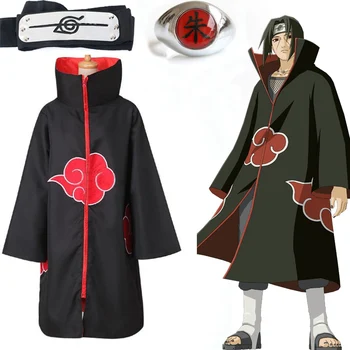 Anime Naruto Akatsuki Cloak Cosplay Costume Uchiha Itachi Ring Headband Men Gifts Sasuke Cloak Robe Cape Halloween Carnival star wars jedi cloak cosplay costumes adult men hooded robe cloak cape costume halloween christmas dresswith