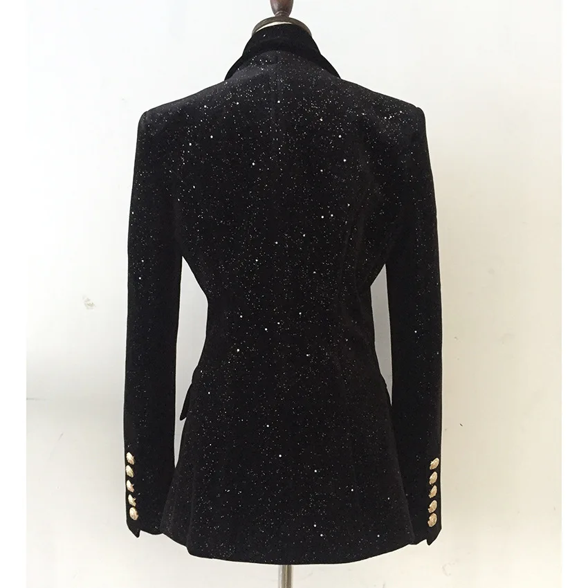 Newest Fashion long Blazer Women Spring autumn 2019 office elegant Double Breasted Sequined black blazer ladies jacket