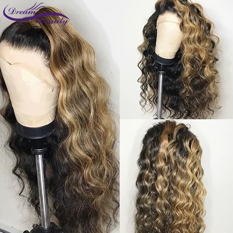  Ombre Highlight Color Lace Front Human Hair Wigs with Baby Hair Pre-Plucked Hairline Remy Brazilian